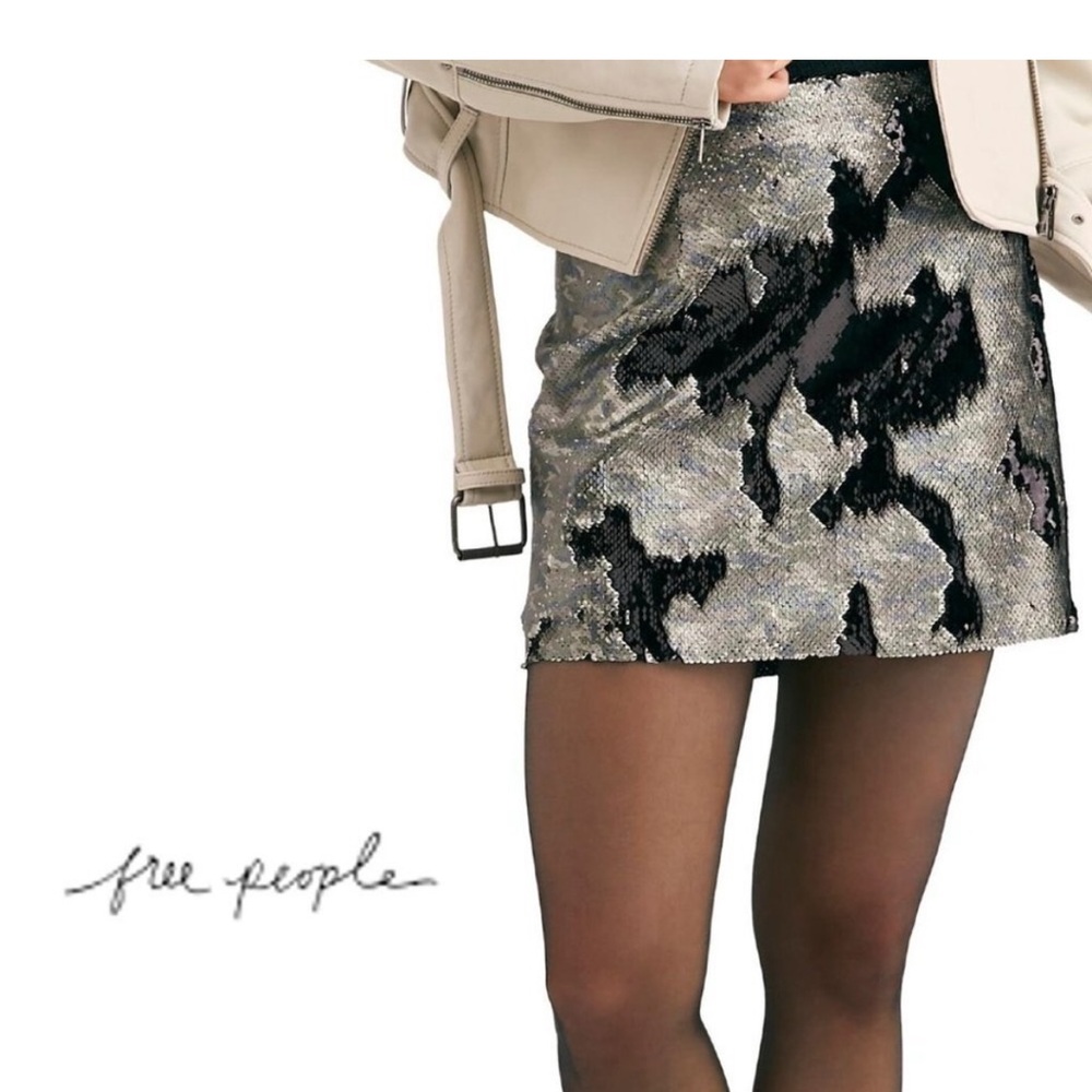 NWT Free People Skinny Sequin Camo Mini Skirt